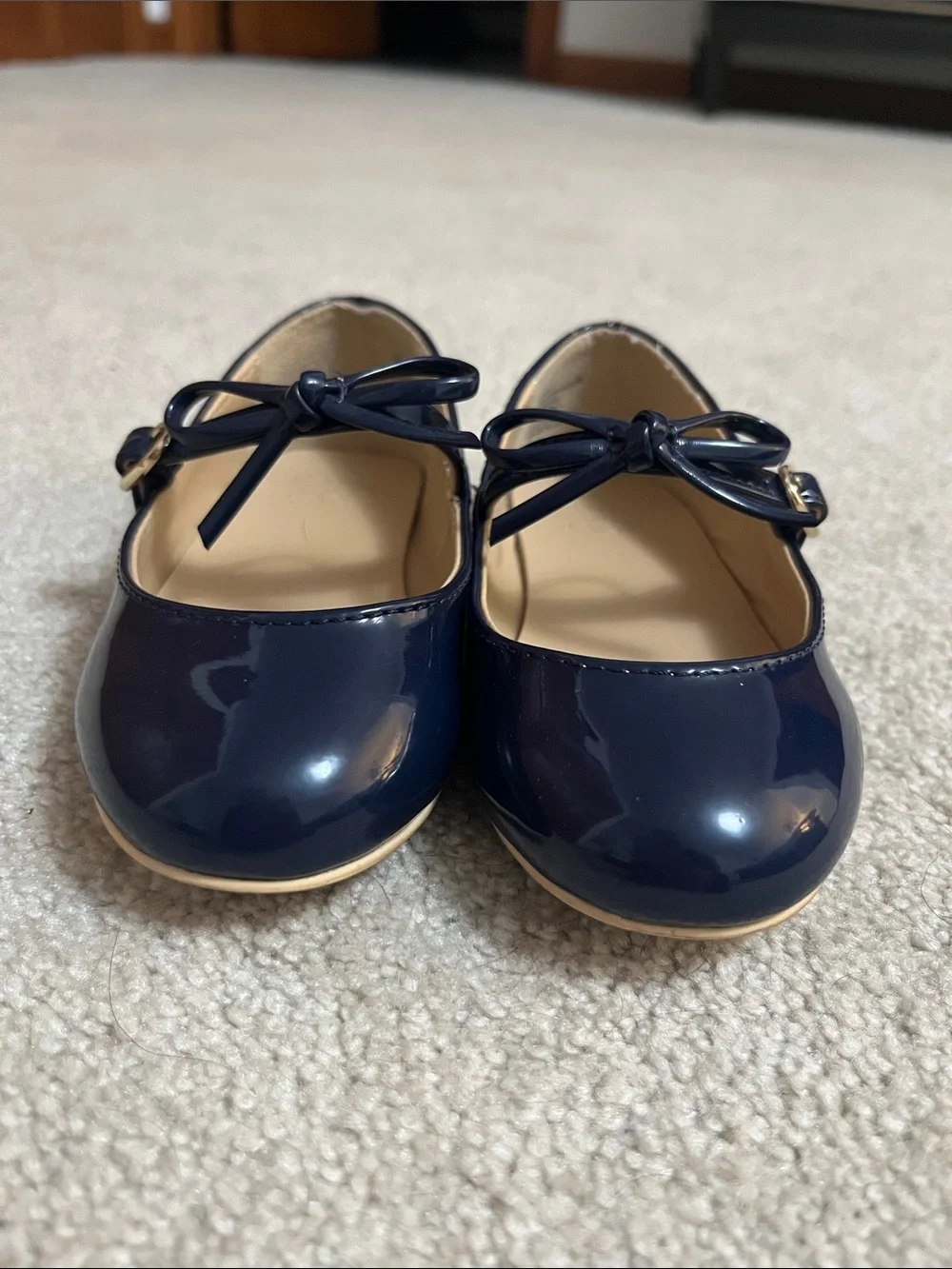 Janie and Jack Navy Patent Mary Janes with Bow Strap